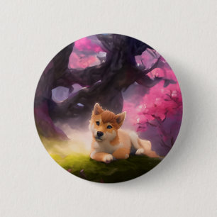 Chapa Redonda De 5 Cm Shiba Inu Fantasy Anime