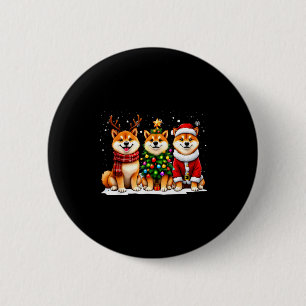 Chapa Redonda De 5 Cm Shiba Inu Retro Navidad Santa Reno Amante Perros