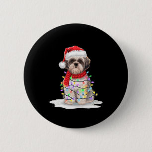 Chapa Redonda De 5 Cm Shih Tzu Árbol de Navidad Cute Santa Hat enciende 