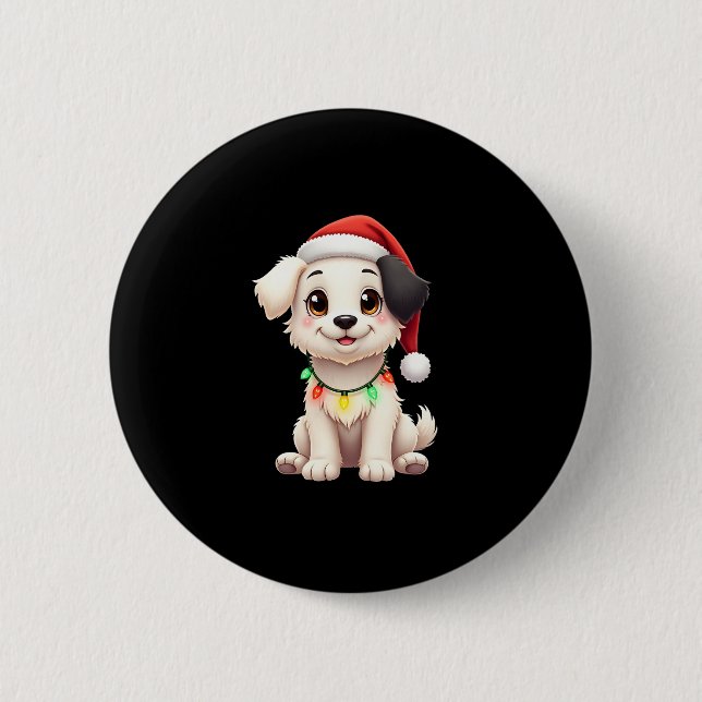 Chapa Redonda De 5 Cm Shih Tzu Santa Christmas Tree Lights Xmas Dog Love (Anverso)