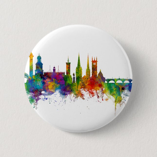 Chapa Redonda De 5 Cm Shrewsbury England Skyline (Anverso)