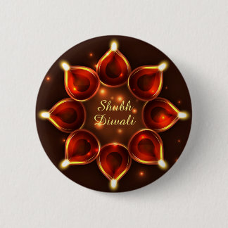 Chapa Redonda De 5 Cm Shubh Diwali Diyas Luces Brillantes