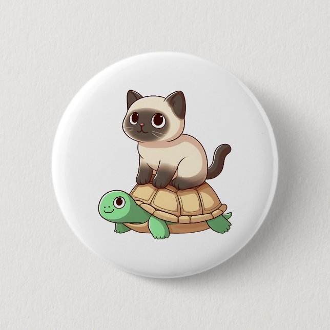Chapa Redonda De 5 Cm Siamese cat rides turtle Copy (Anverso)