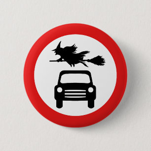 Chapa Redonda De 5 Cm Signo de advertencia de bruja volante