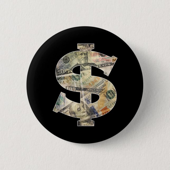 Chapa Redonda De 5 Cm Signo de Dólar Dinero Cool (Anverso)