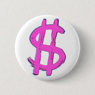 Chapa Redonda De 5 Cm Signo de dólar rosa