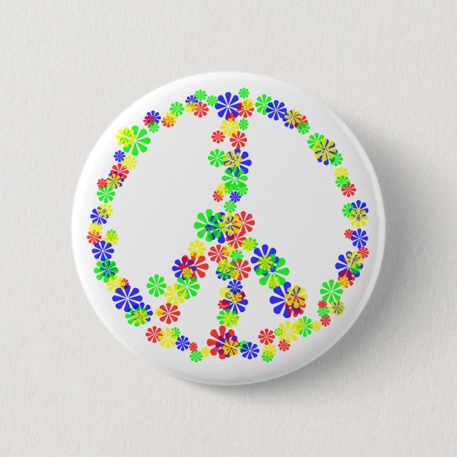 Chapa Redonda De 5 Cm Signo de la paz de flores (Anverso)