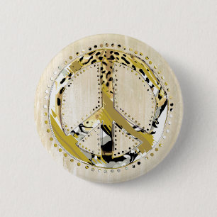 Chapa Redonda De 5 Cm Signo de la paz I del estampado de animales + su