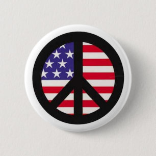 Chapa Redonda De 5 Cm SIGNO DE LA PAZ SOBRE BANDERA AMERICANA: ¡Botón