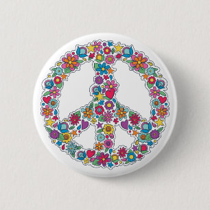 Chapa Redonda De 5 Cm Signo de paz de flor