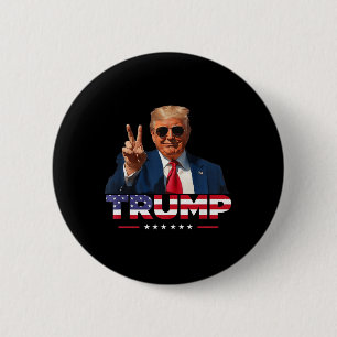Chapa Redonda De 5 Cm Signo de paz de Trump con bandera de Estados Unido