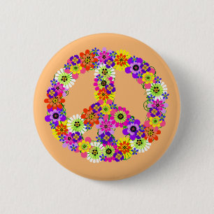 Chapa Redonda De 5 Cm Signo de paz floral sobre melocotón