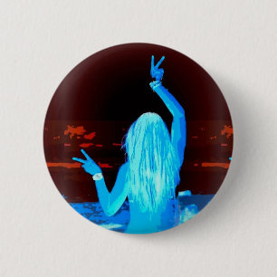 Chapa Redonda De 5 Cm signo de paz hippie chica azul