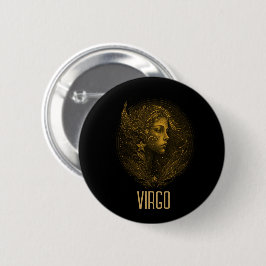 Chapa Redonda De 5 Cm Signo zodiaco clásico de Virgo Dorado negro