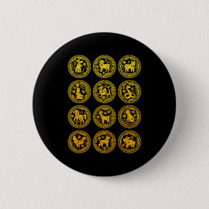 Chapa Redonda De 5 Cm Signos del Zodiaco de los 12 Animales Chinos Feliz