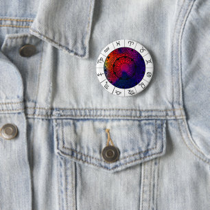 Chapa Redonda De 5 Cm Signos del Zodiaco - Rueda Astrológica