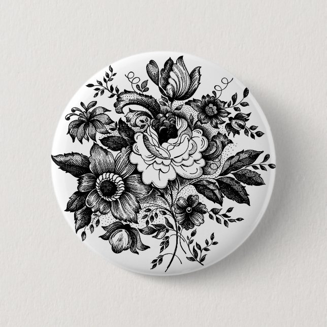 Chapa Redonda De 5 Cm Silhouette Bouquet Flower (Anverso)