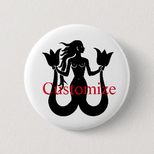 Chapa Redonda De 5 Cm Silhouette de sirena de dos colas Thunder_Cove