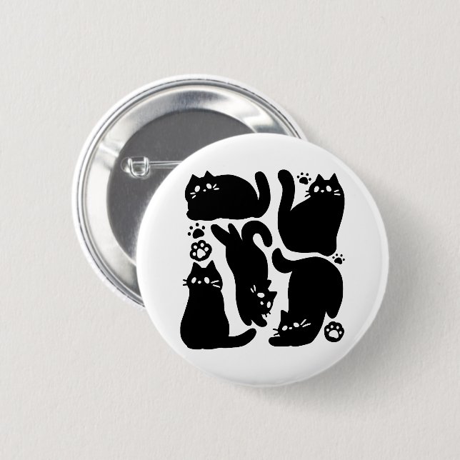 Chapa Redonda De 5 Cm Silhouettes de gato negro - Diseño felino lindo (Anverso y reverso)