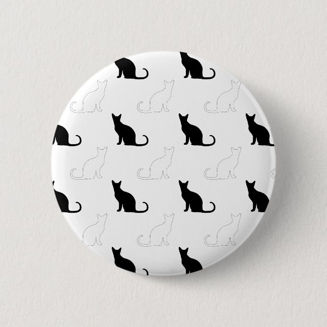 Chapa Redonda De 5 Cm Silhouettes de gatos negros y blancos (Anverso)