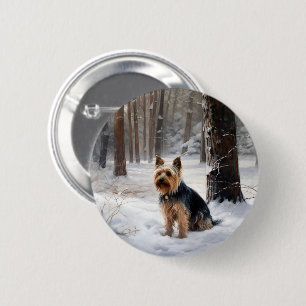 Chapa Redonda De 5 Cm Silky Terrier deja que nieve Navidades