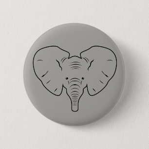 Chapa Redonda De 5 Cm Silueta de cara de elefante