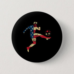 Chapa Redonda De 5 Cm Silueta de jugador de fútbol con bandera estadouni