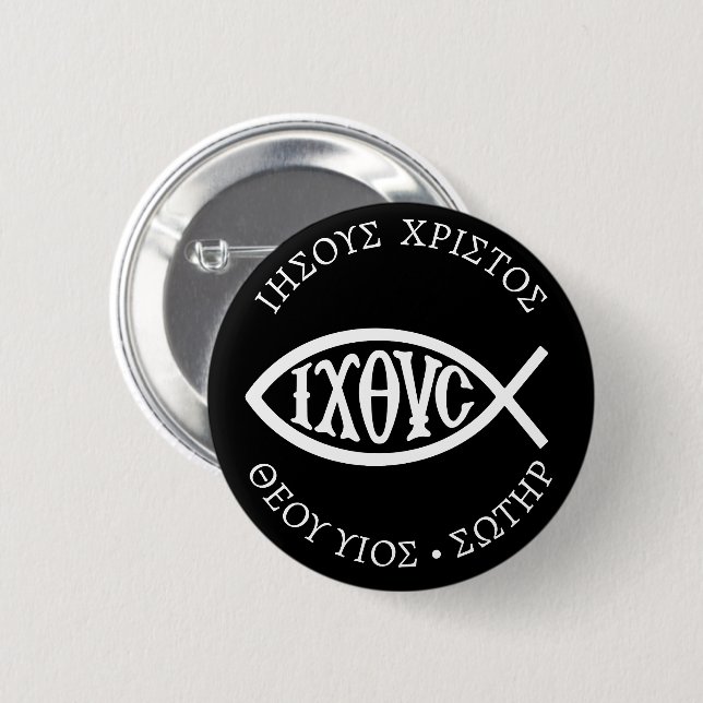 Chapa Redonda De 5 Cm Símbolo cristiano Ichthys (Anverso y reverso)