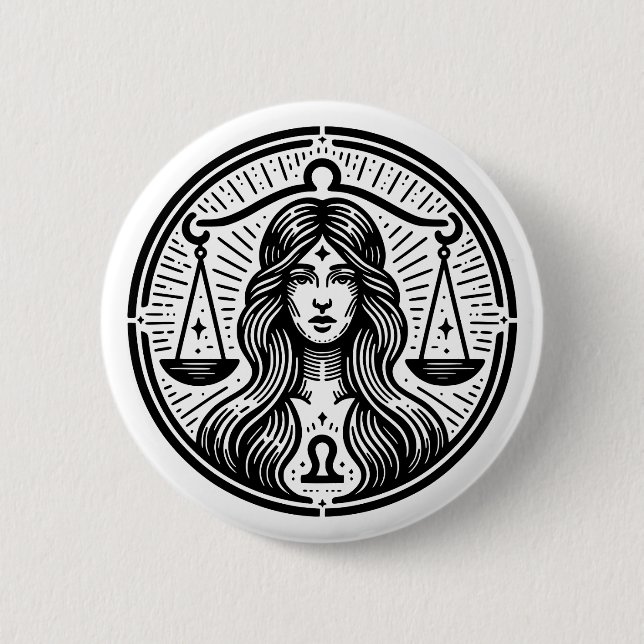 Chapa Redonda De 5 Cm Símbolo de balanza de Rótulo de Horóscopo (Anverso)