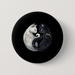 Chapa Redonda De 5 Cm Símbolo de gato Yin Yang místico de mujer negro y