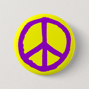 Chapa Redonda De 5 Cm Símbolo de paz duro - morado en amarillo