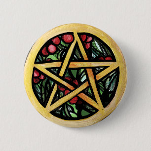 Chapa Redonda De 5 Cm Símbolo del solsticio de invierno Yule Pentacle Pa
