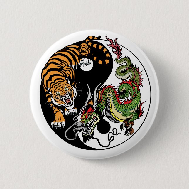 Chapa Redonda De 5 Cm símbolo dragón y tigre yin yang (Anverso)