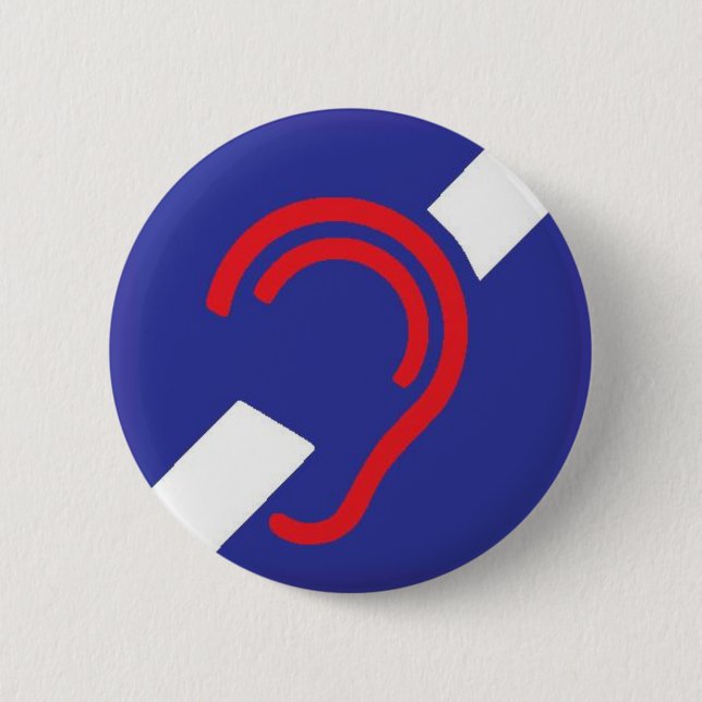 Chapa Redonda De 5 Cm Símbolo internacional para sordo, rojo, el blanco (Anverso)