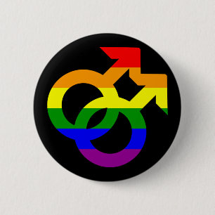 Chapa Redonda De 5 Cm Símbolo masculino doble del arco iris