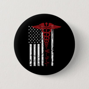 Chapa Redonda De 5 Cm Símbolo médico de bandera de Estados Unidos Negro