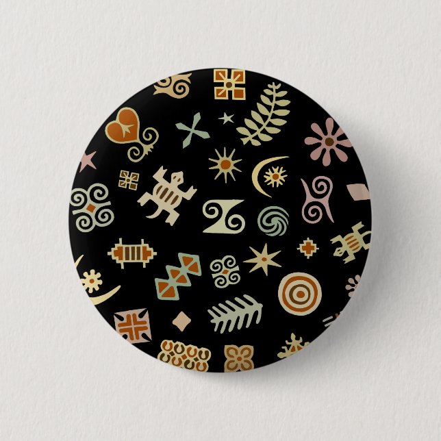 Chapa Redonda De 5 Cm Símbolos africanos de Adinkra (Anverso)