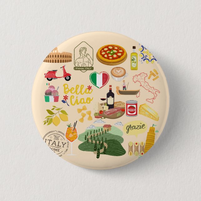 Chapa Redonda De 5 Cm Símbolos de Italia (Anverso)