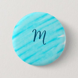 Chapa Redonda De 5 Cm simple blue whi watercolor lines add your monogram