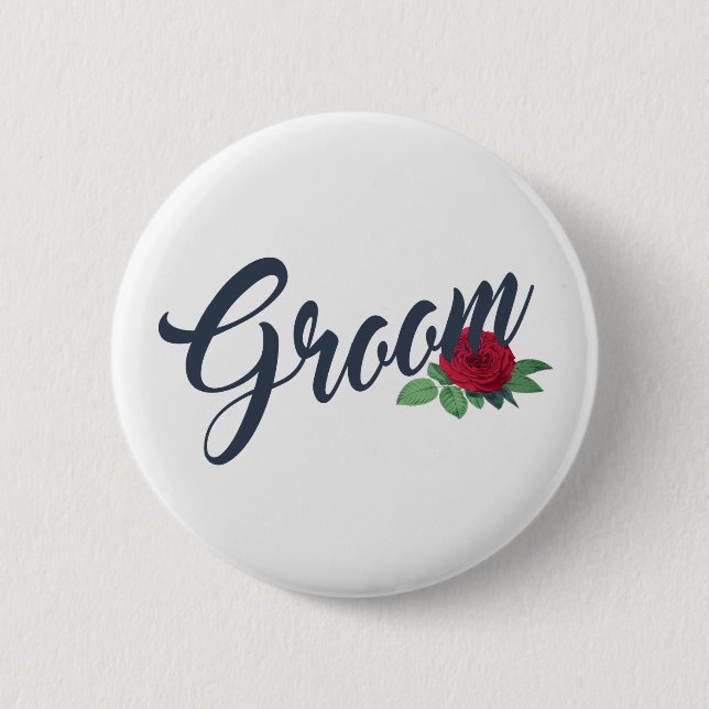 Chapa Redonda De 5 Cm Simple Groom Floral Wedding Calligraphy Pin Button (Anverso)