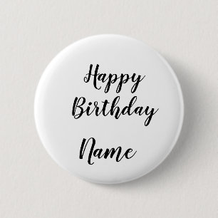 Chapa Redonda De 5 Cm simple minimal feliz cumpleaños añade tu nombre