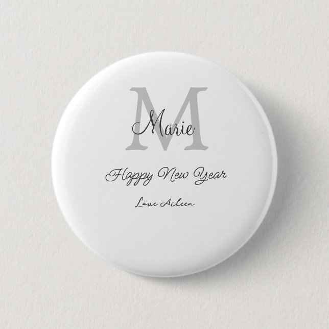 Chapa Redonda De 5 Cm simple minimal happy new year monogram gray name  (Anverso)
