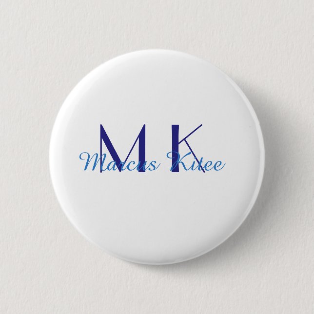 Chapa Redonda De 5 Cm simple minimal monogram personalized name blue ret (Anverso)