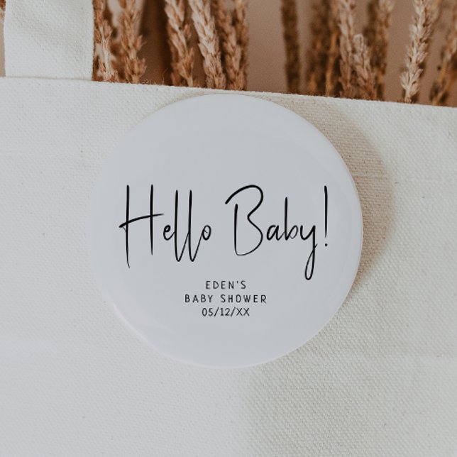 Chapa Redonda De 5 Cm Simple y moderna Baby Shower Hello Baby (Subido por el creador)