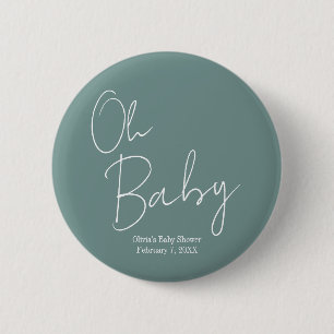 Chapa Redonda De 5 Cm Simple y moderno Oh Baby Sage Green Baby Shower