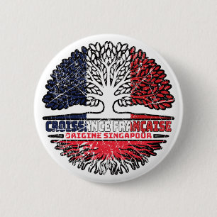 Chapa Redonda De 5 Cm Singapur Francés Francés Francia Raíces del Árbol