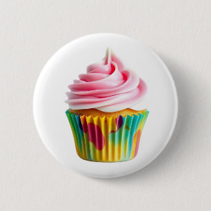 Chapa Redonda De 5 Cm Single Cupcake with Pink and White Frosting