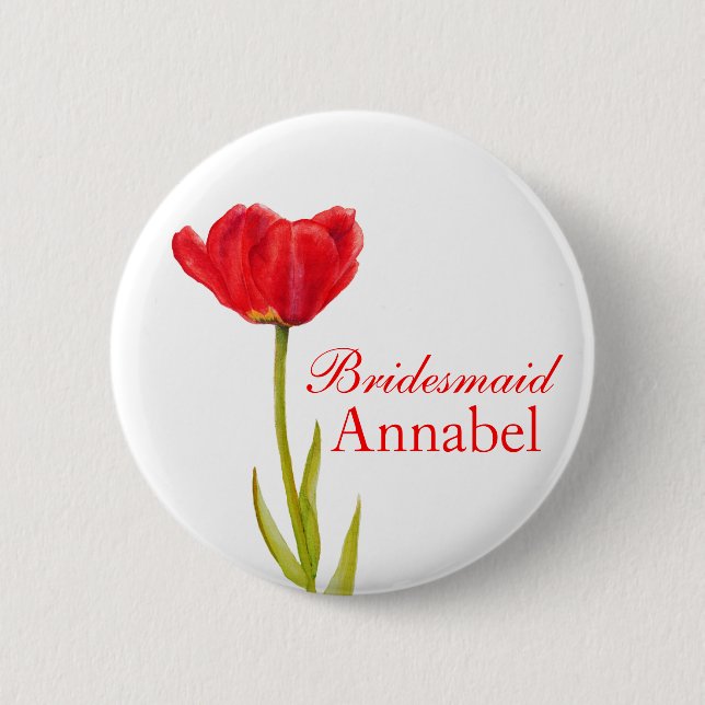 Chapa Redonda De 5 Cm Single red tulip bridesmaid wedding pin / button (Anverso)