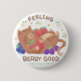 Chapa Redonda De 5 Cm Sintiéndose Fresa Bien: Gato Adorable con Fresas