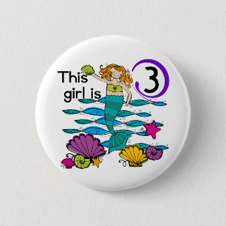 Chapa Redonda De 5 Cm Sirena 3 cumpleaños camisetas y regalos de T